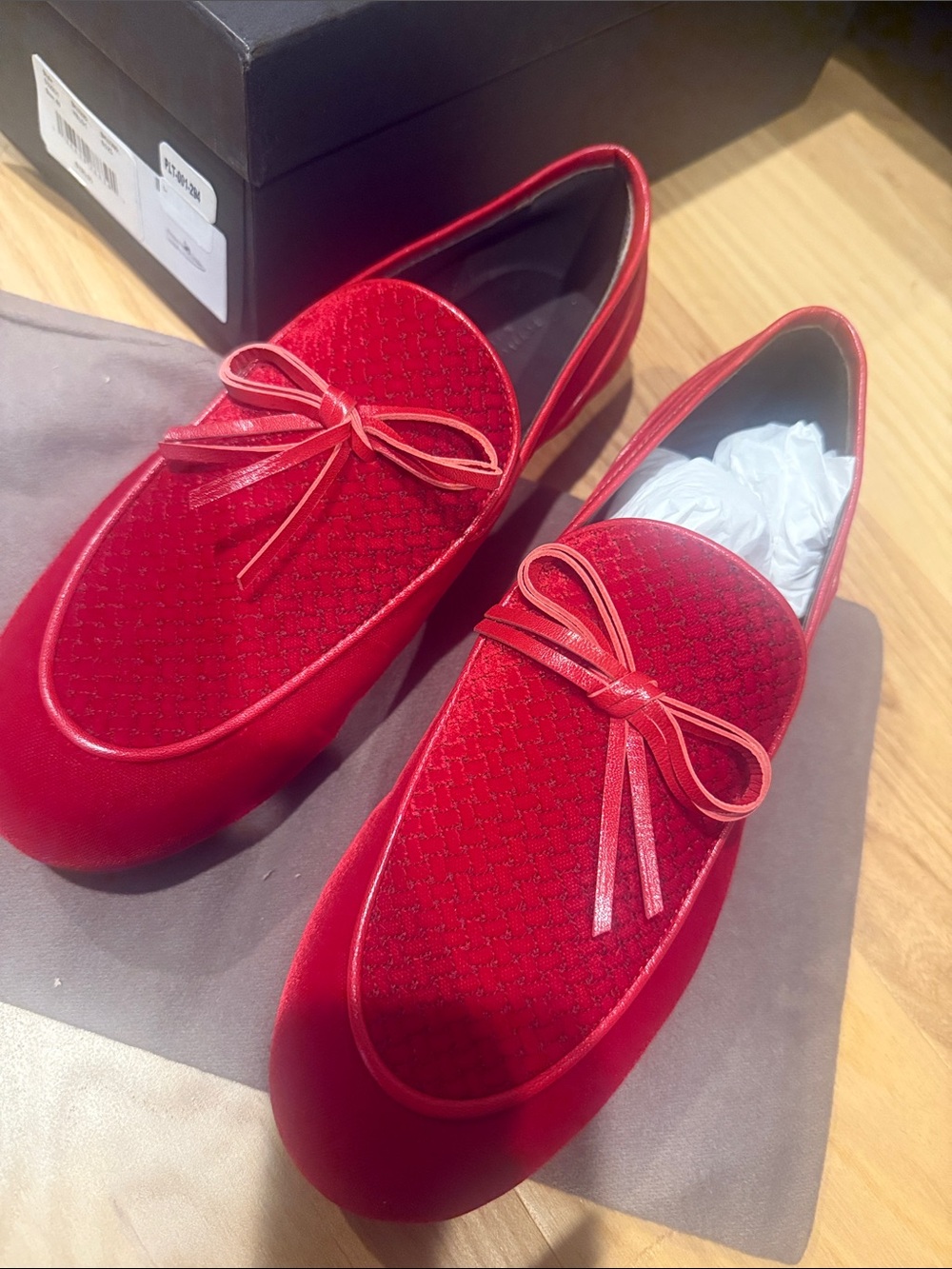 Bottega Veneta Red Velvet Bow Loafers